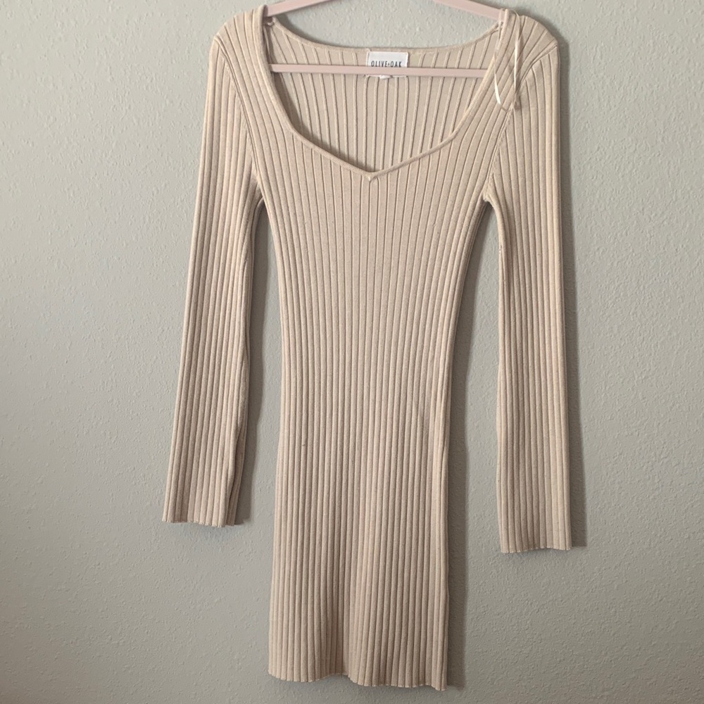 Brandy Melville Cream Ribbed Long Sleeve Dress